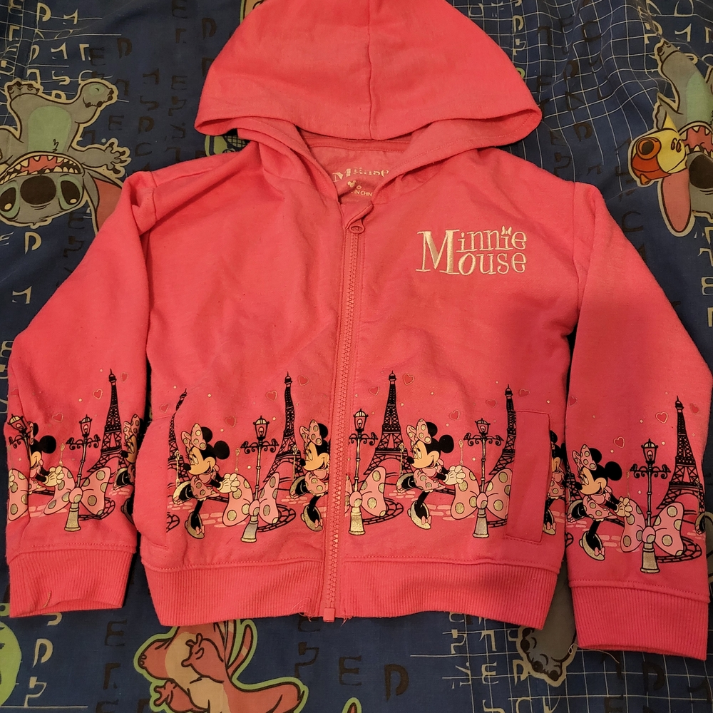 Disney Pink Minnie Mouse In Paris Hooded Zip Jacket for Kids Size 6